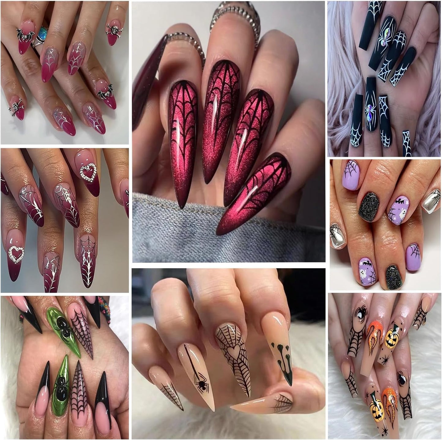 6 Sheets Halloween Spider Web Nail Art Stickers 3D Self -Adhesive Spider Web and Spider Nail Decals Holographic Black Gold Silver Nail Stickers Halloween Nail Decoration for Women Manicure Supplies-Velvo Beauty