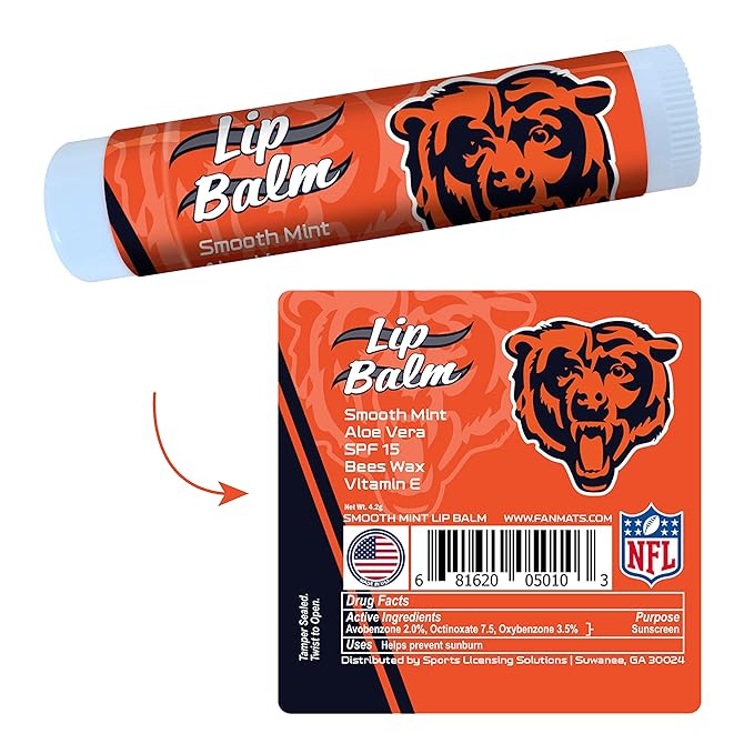 FANMATS 34628 Chicago Bears Smooth Mint SPF 15 Lip Balm-Velvo Beauty
