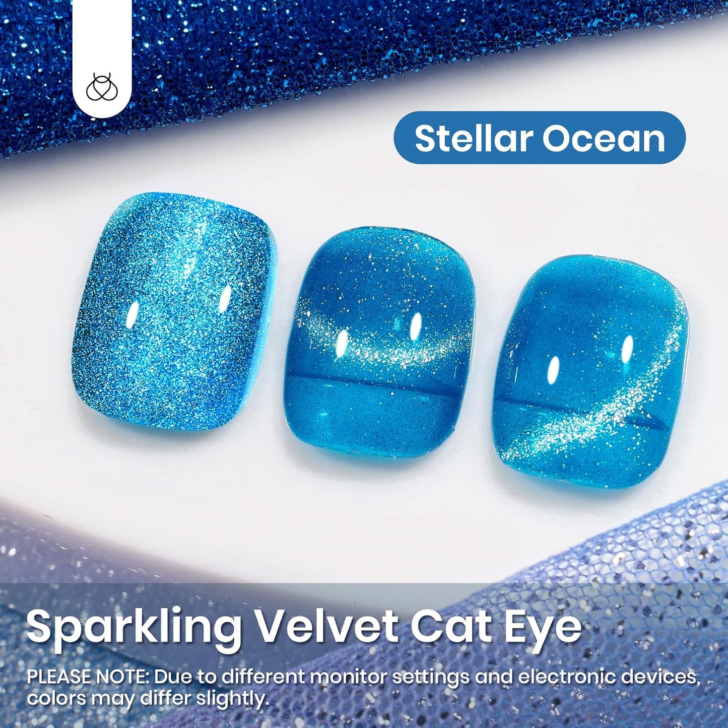 Beetles Blue Cat Eye Gel Polish, 15ML Blue Cat Eye Glitter Gel Polish with Magnet Shimmer Velvet Gel Soak Off UV Stellar Ocean Collection French Nail Art Design Manicure Summer Gifts for Women-Velvo Beauty