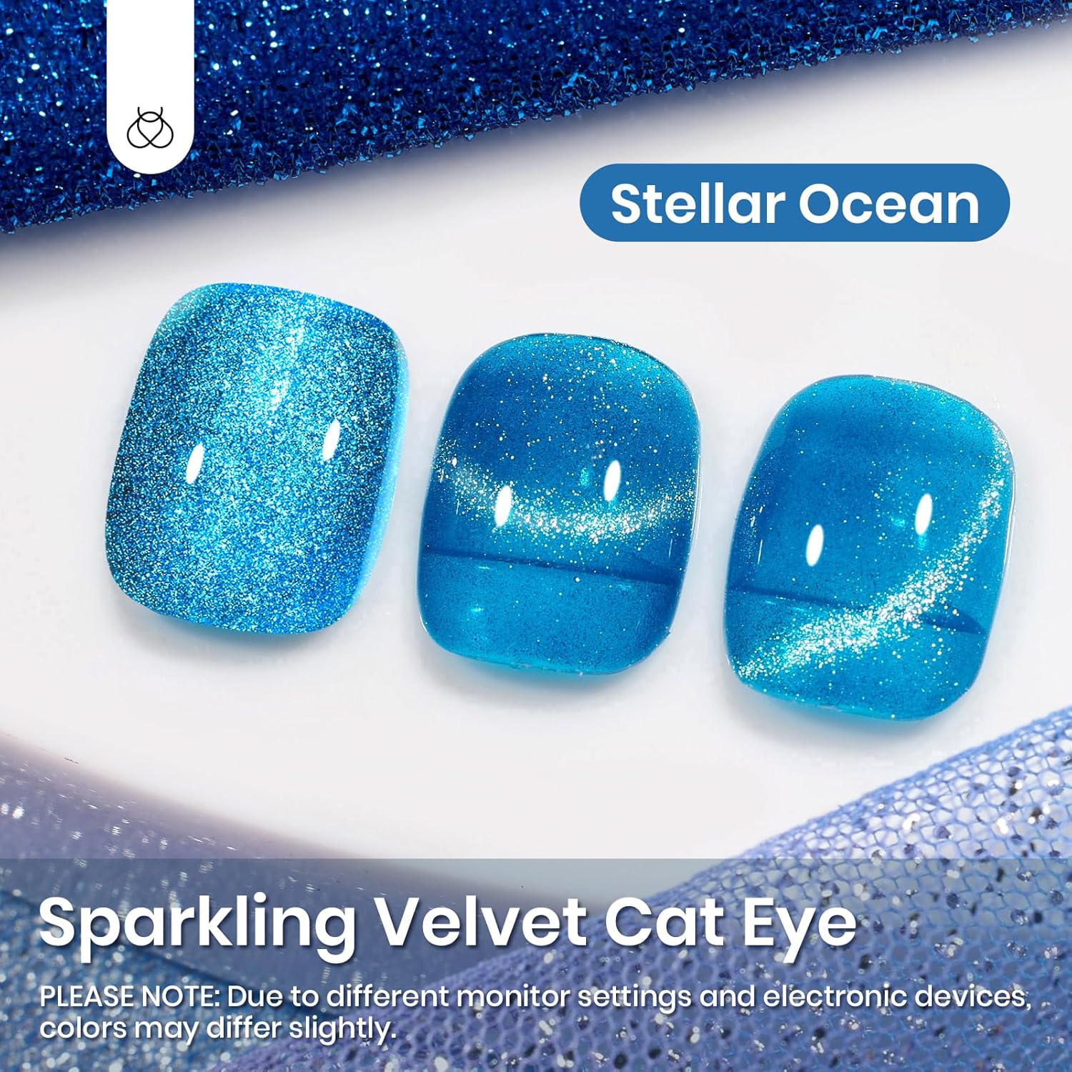 Beetles Blue Cat Eye Gel Polish, 15ML Blue Cat Eye Glitter Gel Polish with Magnet Shimmer Velvet Gel Soak Off UV Stellar Ocean Collection French Nail Art Design Manicure Summer Gifts for Women-Velvo Beauty