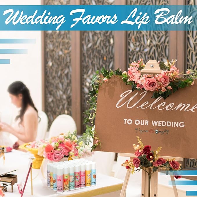 48 Pcs Beach Wedding Favors Thank You Lip Balms Bulk Wedding Lip Balm Appreciation Gift Flamingo Lip Balms Tropical Bridal Lip Balm for Guest Bridesmaid Bachelorette Party Graduate Teacher-Velvo Beauty