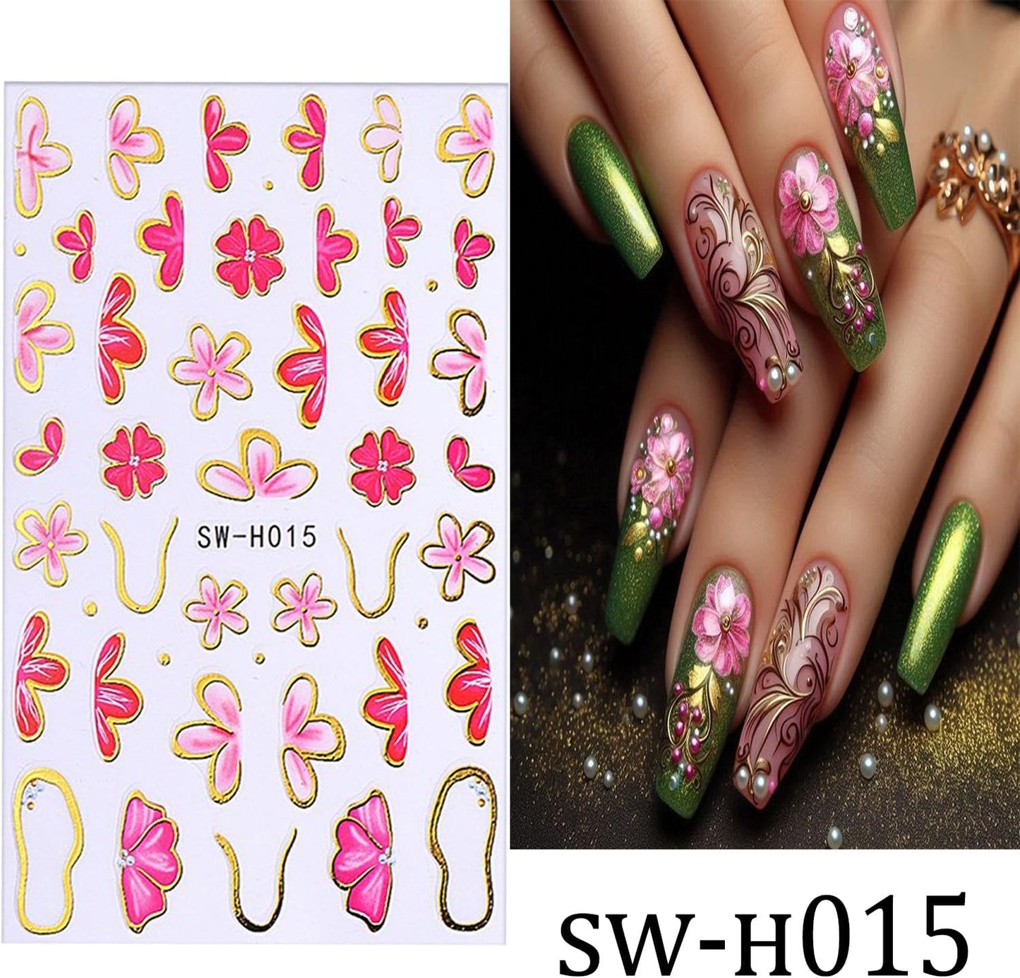 6 Sheets Flower Nail Art Stickers 3D Self-Adhesive Hot Stamping Blossom Nails Sticker Spring Nail Art Decals Holographic Floral Nails Decal Decoration for Women Flowers Manicure DIY Nail Supplies-Velvo Beauty