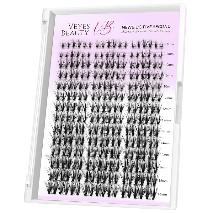 VEYESBEAUTY Lash Clusters Eyelash Extensions Thin & Invisible Band DIY Individual False Eyelashes Newbie's Five-Second Series Wispy Lash Tray for Self-application, Whisper Lashes 8-16mm Mixed Length-Velvo Beauty