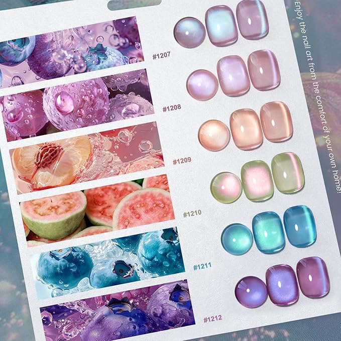 RARJSM Aurora Mermaid Cat Eye Gel Nail Polish Set 6pcs Reflective Pink Purple Green Blue Diamond Ceramic Glitter Glass Cateye Gelpolish with Magnet Stick 7.5ml Curing Requires Soak Off for Home Salon-Velvo Beauty