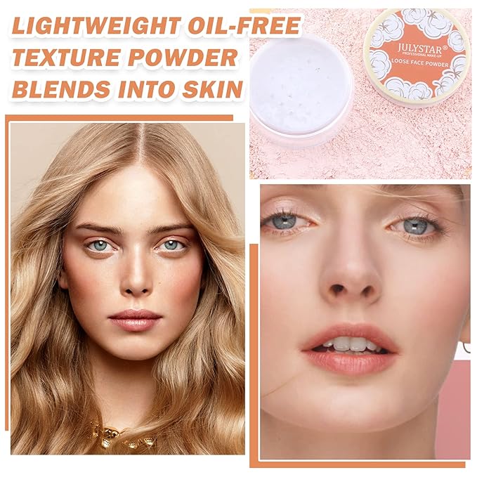 2PCS Pink Setting Powder Loose Face Powder Matte Soft Smooth Oil Control Long Lasting Loose Setting Powder Makeup for Natural Flawless（02# Pink Complexion）-Velvo Beauty