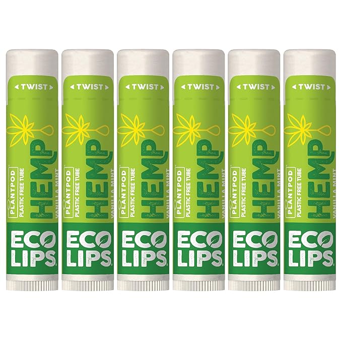 Eco Lips Organic Hemp Lip Balm with Beeswax, Coconut Oil, Vitamin E. Best Lip Balm to Soothe & Moisturize Dry, Chapped Lips (Vanilla Mint, 6-Pack)-Velvo Beauty