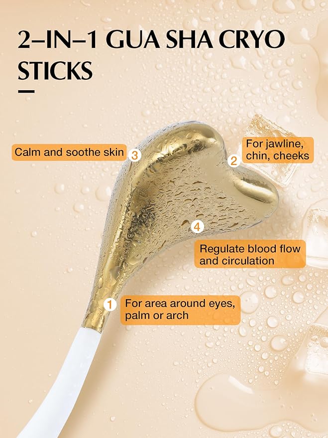 2-in-1 Gua Sha Cryo Sticks, Facial Skin Care Tools for Women Facial Massager, Unbreakable Stainless Steel Esthetician Supplies, Cooling Ice Globes Roller with Carry Case-Velvo Beauty