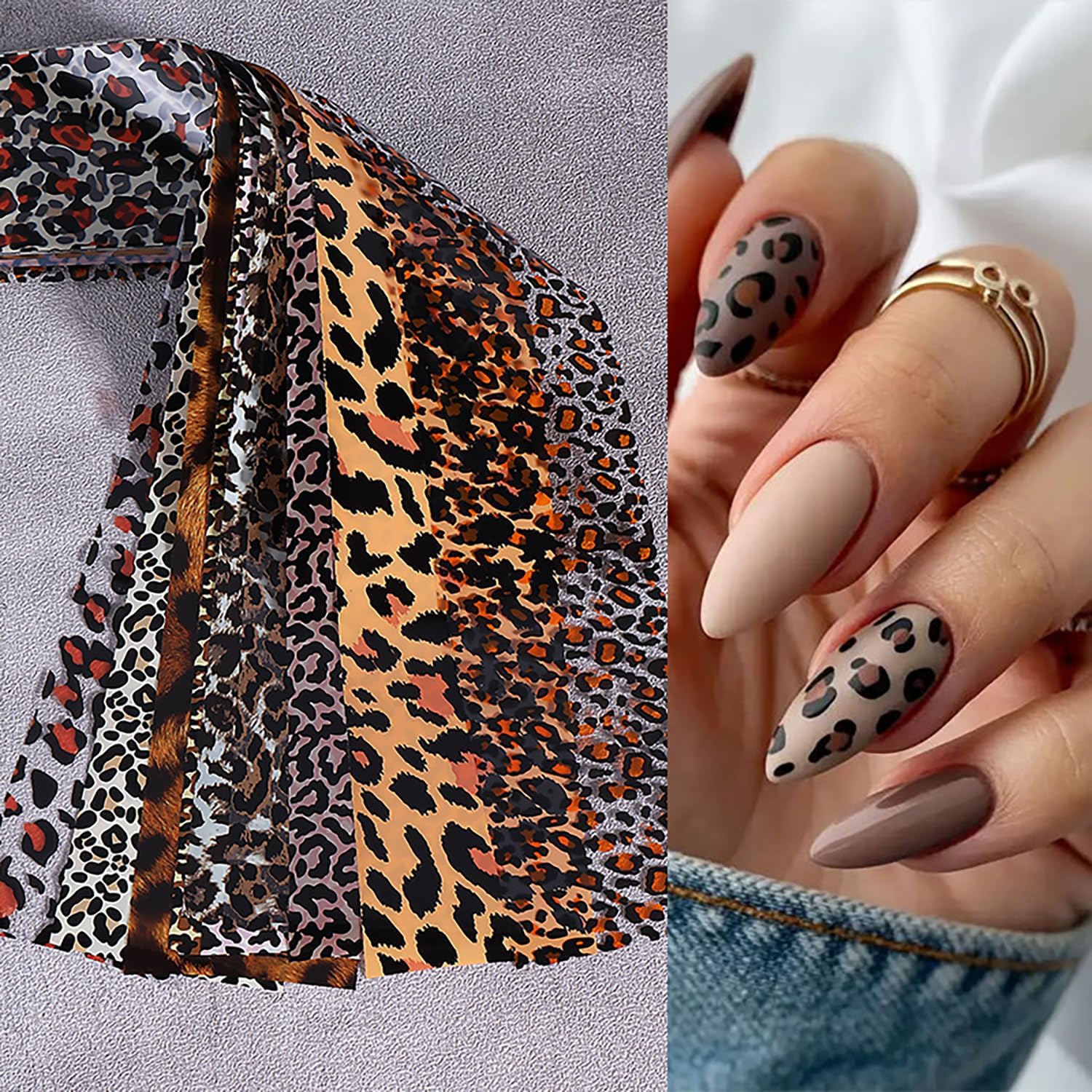 10 Rolls Leopard Print Nail Foil Transfer Stickers Autumn Winter Nails Decoration Self Adhesive Leopard Nail Foils Transfer Nail Art Animal Print Nails Supplies for Women DIY Manicure Accessories-Velvo Beauty