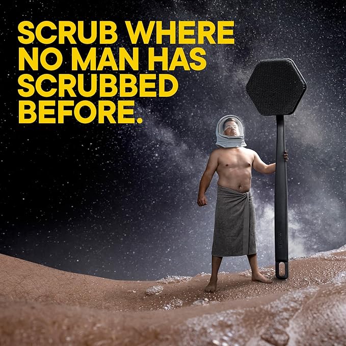 TOOLETRIES Silicone Back Scrubber - Exfoliating Shower Brush, Back Washer for Men, Durable Back Brush with Long Handle - Long Lasting Bath & Shower Accessories - Charcoal-Velvo Beauty