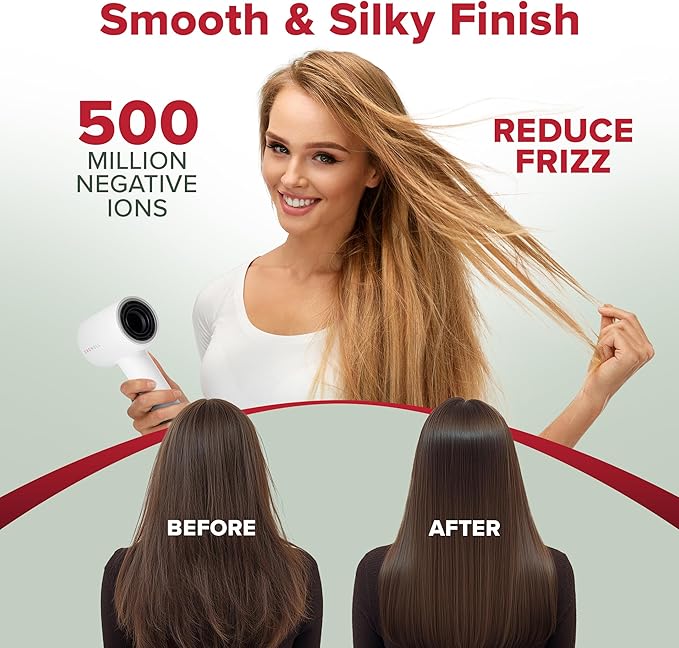GroWell Ionic Hair Dryer, High-Speed Brushless Motor Professional Blow Dryer for Fast Drying, Low Noise, Lightweight, Compact Hair-Dryer with Diffuser for Curly Hair-Velvo Beauty