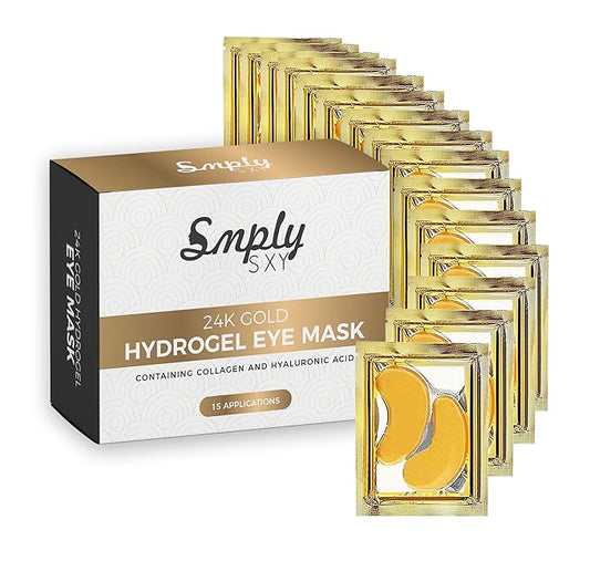24k Gold Collagen Eye Mask: Hydrogel Under Eye Patches with Collagen & Hyaluronic Acid - Hydrating Under Eye Mask for Dark Circles, Puffy Eyes, & Under Eye Bags - Cooling Gel Treatment Pads - 15 Pairs-Velvo Beauty