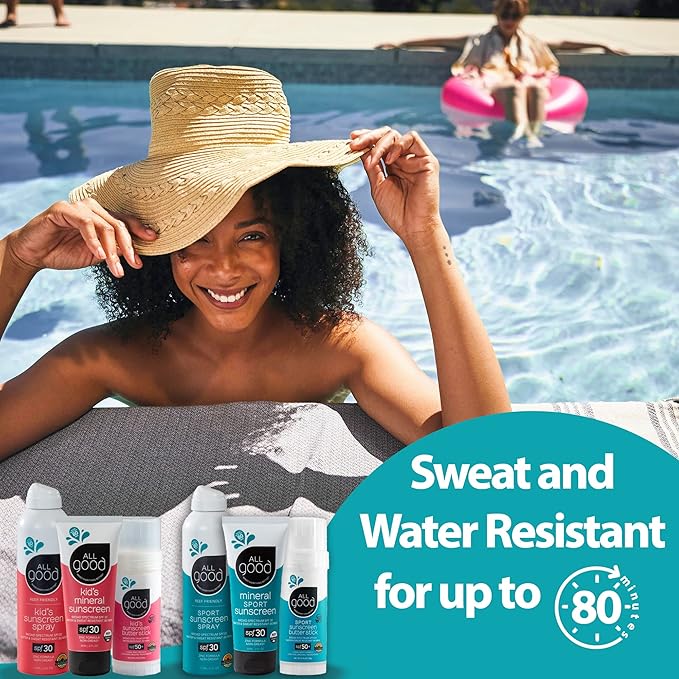 All Good Baby & Kids Mineral Sunscreen Butter Stick for Face, Nose, Ears - UVA/UVB Broad Spectrum SPF 50, Coral Reef Friendly, Water Resistant, Zinc Oxide, Coconut Oil, Vitamin E (2.75 oz)(3-Pack)-Velvo Beauty