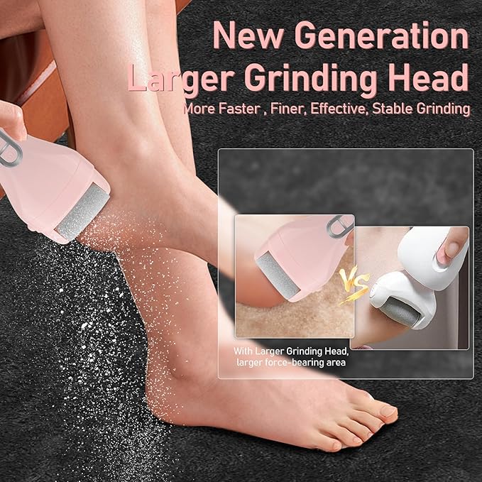 Electric Callus Remover for Feet - with 9pcs Larger Grinding Head, Portable Pedicure Kit Foot File Callus Remover, Rechargeable Waterproof Foot File for Foot Care Deadskin Remover LCD Display-Pink-Velvo Beauty