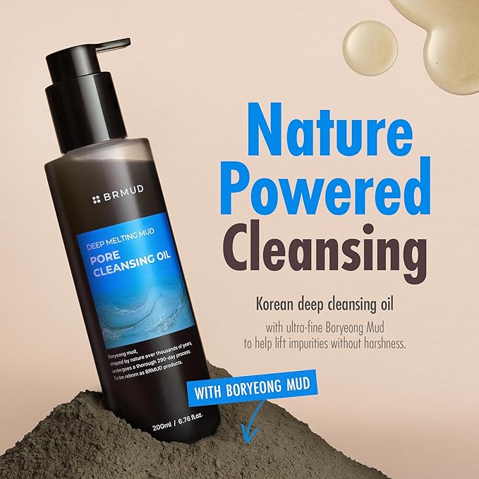 Deep Melting Mud Pore Cleansing Oil - Gentle Make Up Facial Oil Cleanser with Boryeong Mud, Sunflower Seed & 7 Fermented Oils - Vegan & Non-Comedogenic Korean Skincare (6.76 fl oz)-Velvo Beauty