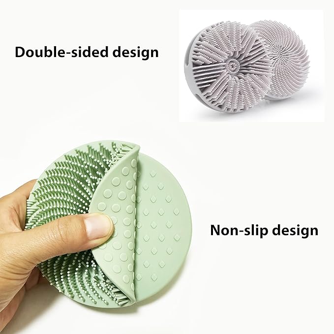 2 PC Silicone Exfoliating Body Scrubber, Silicone Body Shampoo Brush, Soft Silicone Loofah for Sensitive Skin, Shower Silicone Hair Scalp Massager, Easy to Clean, Lather Well(Gray&Green)-Velvo Beauty
