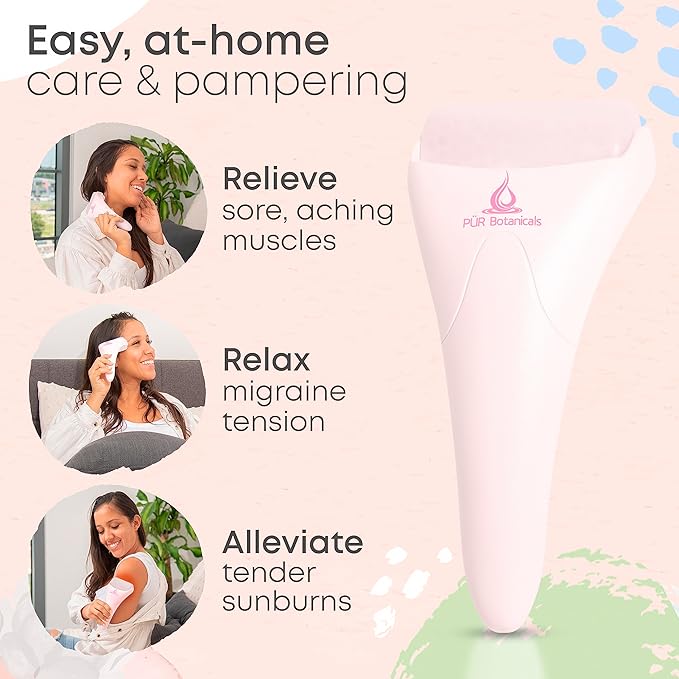 Ice Roller Face Massager 2 in 1 Set- Therapeutic Cooling to Naturally Tone & Tighten | Brighten Complexion and Reduce Wrinkles, Under Eye Puffiness | Facial Cool Ice Rollers for Migraine + Pain Relief-Velvo Beauty