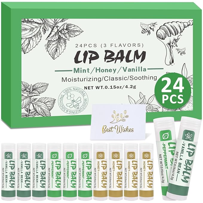 24 Pack Lip Balm Bulk, Vanilla Mint Honey, 100% Natural Lip Balm with Vitamin E and Coconut Oil, Moisturizing Lip Balm for Dry Lips-Velvo Beauty