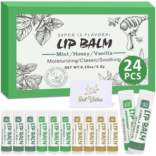 24 Pack Lip Balm Bulk, Vanilla Mint Honey, 100% Natural Lip Balm with Vitamin E and Coconut Oil, Moisturizing Lip Balm for Dry Lips-Velvo Beauty