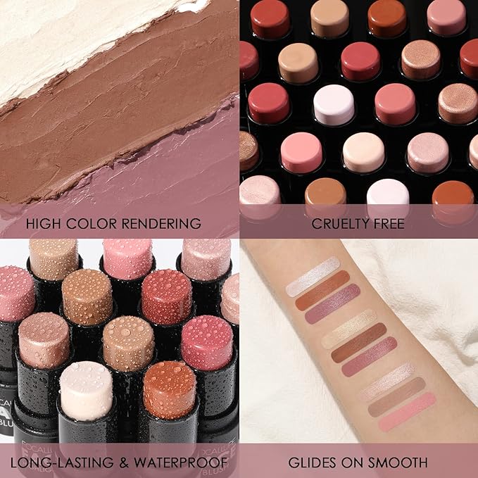 FOCALLURE 3 Pcs Cream Contour Sticks,Shades with Highlighter & Bronzer & Blush,Non-greasy Long-wear Face Contouring Pen,Easy to Sculpt the Face and Create a Lightweight Finishing Makeup,NEUTRAL-Velvo Beauty