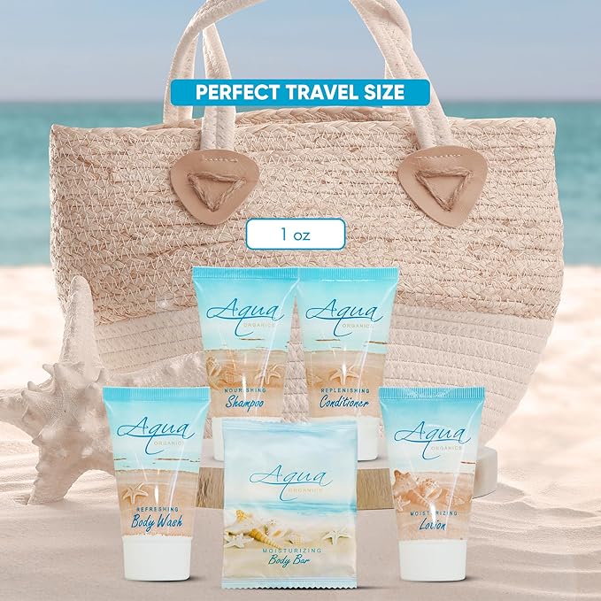 Aqua Organics Hotel Soaps and Toiletries Bulk Set | 1oz Hotel Shampoo & Conditioner, Body Wash, Body Lotion & 1oz Bar Soap Travel Size | 300 Pieces-Velvo Beauty