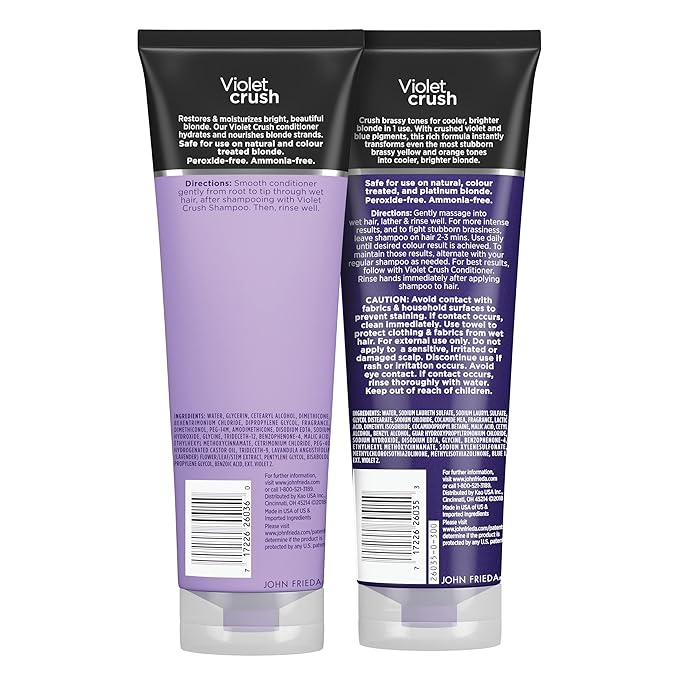 John Frieda Violet Crush Purple Shampoo and Conditioner Set for Blonde Hair, Neutralizes Yellow Tones for Bleached, Blonde, and Platinum Hair, 8.3 Oz, Pack of 2-Velvo Beauty