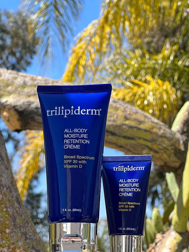 Trilipiderm 3 x All-Body Moisture Retention Creme 3x and All-Body Moisture Retention with Spf 30 Broad Spectrum 3oz size Travel Size 6-pack Sets - Air Travel, Gift, Purses, Gym Bag Lotion-Velvo Beauty
