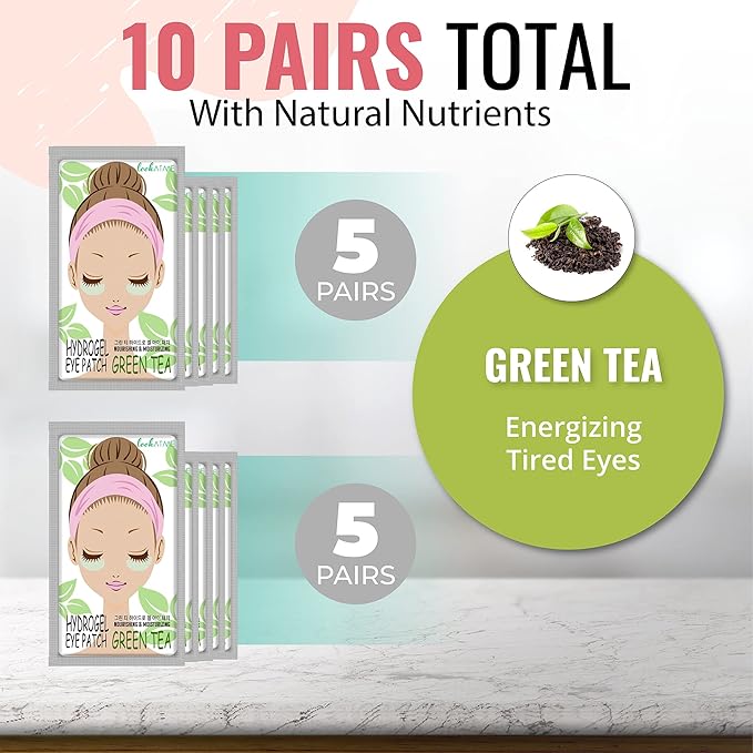 Look At Me Under Eye Patches (10 Pairs). Korean Skin Care Green Tea Hydrogel Eye Patch/Eye Pads. Dark Circle Remover and Collagen Eye Mask for Puffy Eyes. Gel Under Eye Brightener/Eye Depuffer-Velvo Beauty