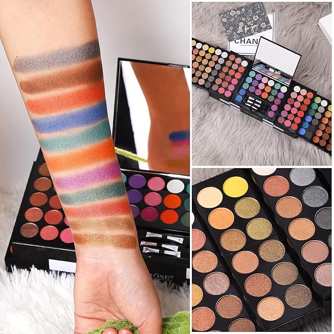 All In One Makeup Kit 142 Ultimate Colors Matte Shimmer Eyeshadow Palette Colorful Gifts For Women 3 blush 3 Sponge Brushs 3 Eyebrow Powder Professional Cosmetics Fashion Women Makeup Case Full Make U-Velvo Beauty
