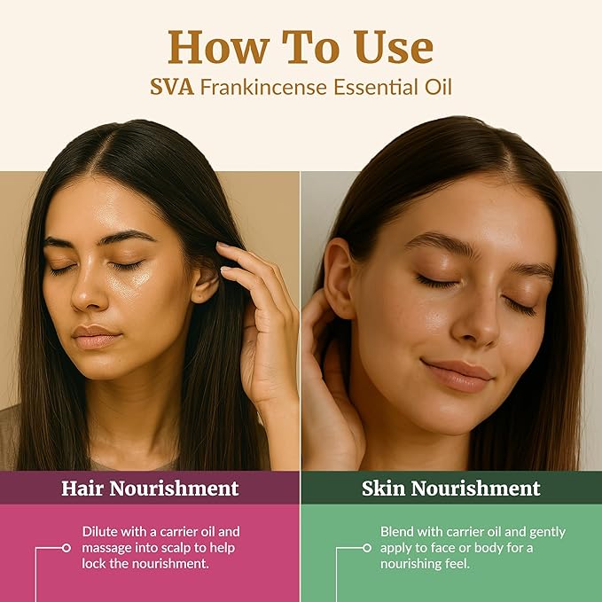 SVA Frankincense Essential Oil – 4 Fl Oz – 100% Natural Boswellia Serrata Oil - for Diffuser, Hair Care, Face, Skin Care, Aromatherapy, Scalp and Body Massage, Soap and Candle Making – with Dropper-Velvo Beauty