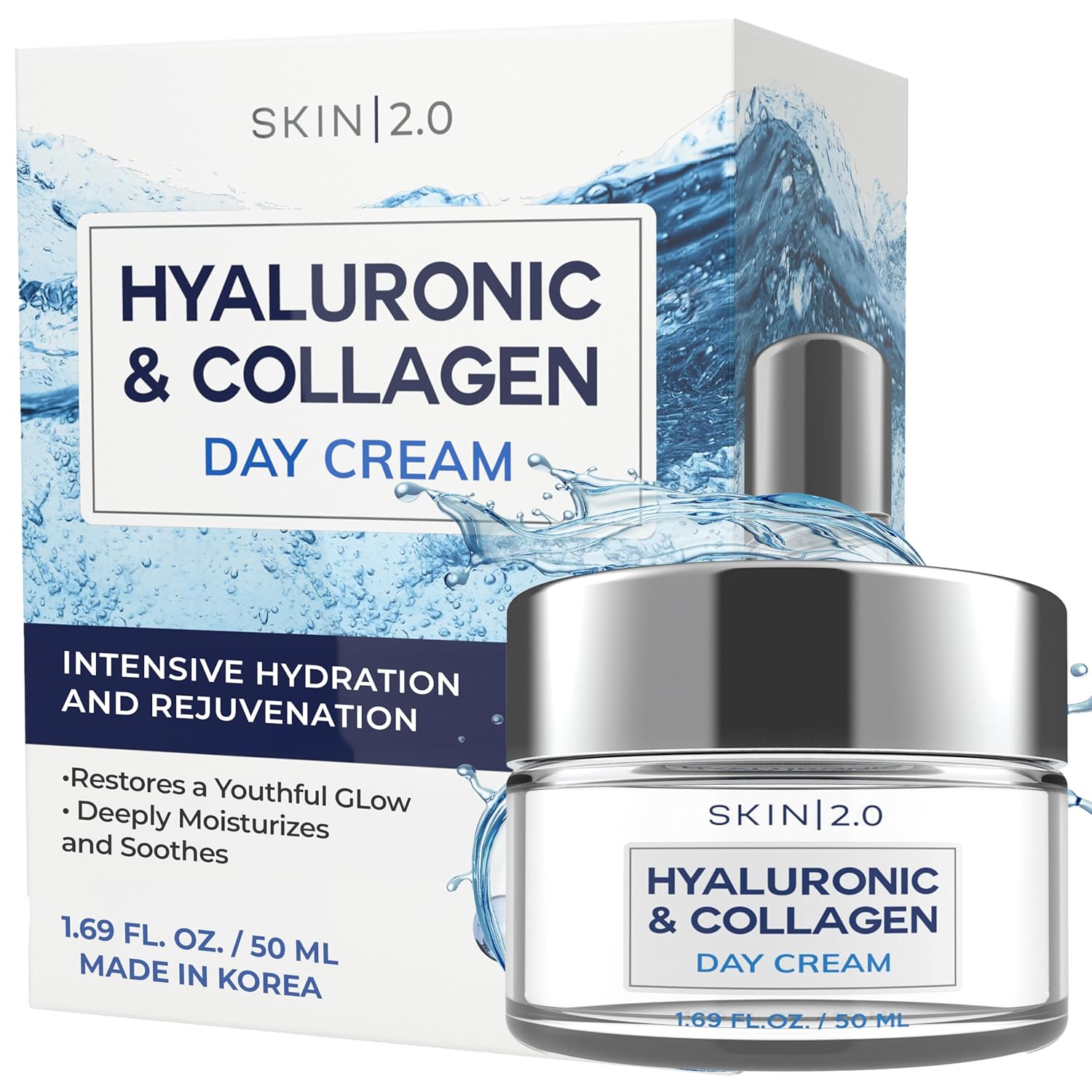 Hyaluronic Acid & Collagen Face Moisturizer - Dermatologist Tested, Anti-Aging, Restores Elasticity - Hydrating, Clean Beauty, Cruelty-Free Korean Skincare for All Skin Types - 1.69 Fl oz-Velvo Beauty