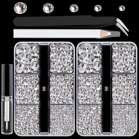 Colorful Face Gems for Makeup Set, Flatback Gorgeous Charming Clear Glass Gems with Picker Pencil, Makeup Glue, Tweezer for Eye Body Hair Make-up and Nail Art Deco-Velvo Beauty