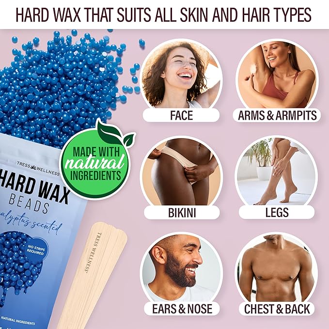 Tress Wellness Waxing Kit for Sensitive Skin – Safe for Face & Skin, Prep & Aftercare Spray, Easy to Use – At-Home Kit for Face, Bikini, Brazilian & Full Body - Digital Display, Pink-Velvo Beauty