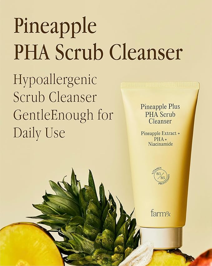 Farm Rx Pineapple Plus PHA Scrub Cleanser (6.7fl oz) - Gently Exfoliating Face Wash for Smooth, Bright Skin. Korean Skin Care. PHA, Niacinamide, Panthenol.-Velvo Beauty