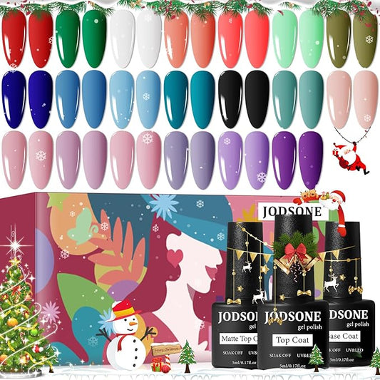 JODSONE Gel Nail Set 20+3 Colors High Shine Gorgeous Gel Polish Base Top Matte Coat Nice Gifts Show Charm-Velvo Beauty