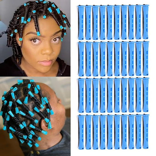40pcs Perm Rods Set for Natural Hair Blue Plastic Cold Wave Rods Hair Curling Rollers with Steel Pintail Comb Rat Tail DIY Hairdressing Tools（40pcs Blue）-Velvo Beauty