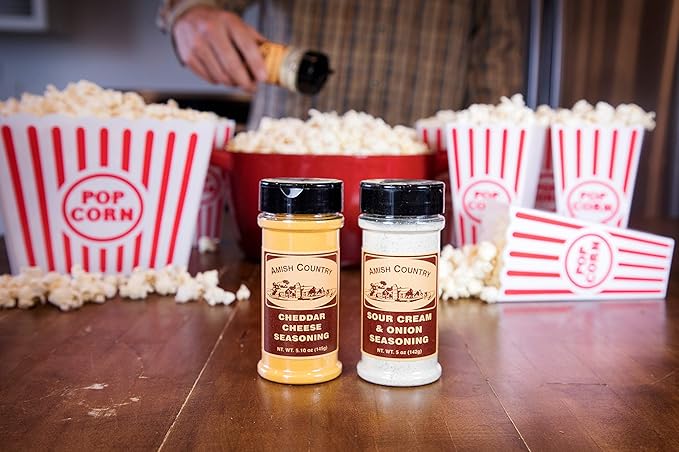 Amish Country Popcorn | Seasoning Variety Pack | Sour Cream and Onion & Cheddar Cheese Popcorn Topping | 2 Pack Flavor Variety Bundle | Old Fashioned, Non-GMO and Gluten Free-Velvo Beauty
