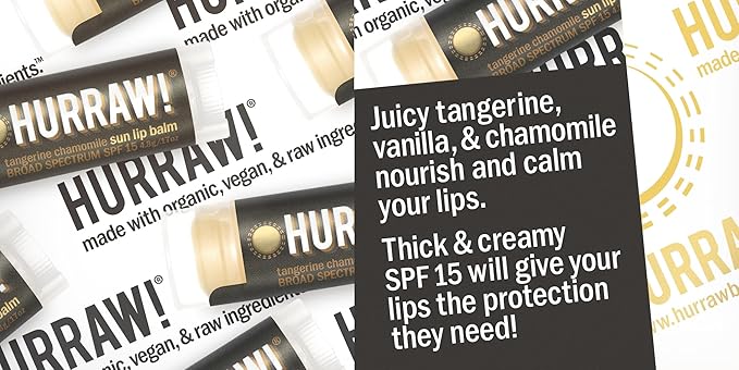 Hurraw! Sun Lip Balm (Zinc Oxide Protection, Broad Spectrum SPF 15, Tangerine, Chamomile), 3 Pack: Organic, Certified Vegan, Gluten Free. Non-GMO, All-Natural. Bee, Shea, Soy & Palm Free. Made in USA-Velvo Beauty