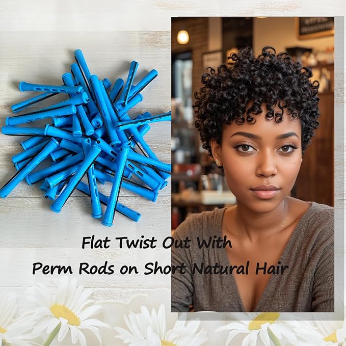 40pcs Perm Rods Set for Natural Hair Blue Plastic Cold Wave Rods Hair Curling Rollers with Steel Pintail Comb Rat Tail DIY Hairdressing Tools（40pcs Blue）-Velvo Beauty