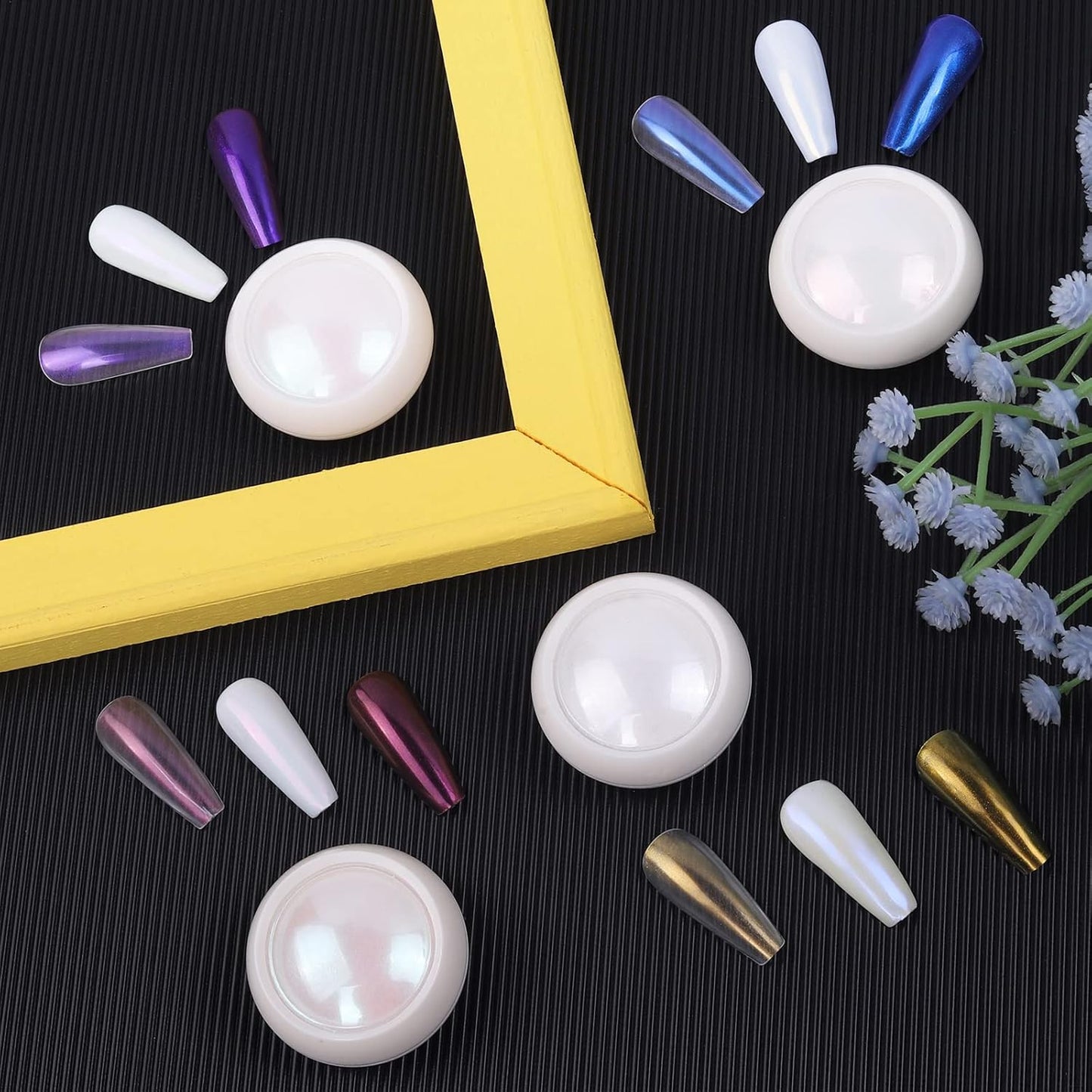 Artdone 4 Jars Chrome Nail Powder Metallic Mirror Effect Pigment Chrome Iridescent Aurora Nail Glitter Mermaid White Pearl Glitter Dust Kit for Gel Polish Nail Art Decoration, Resin Craft-Velvo Beauty