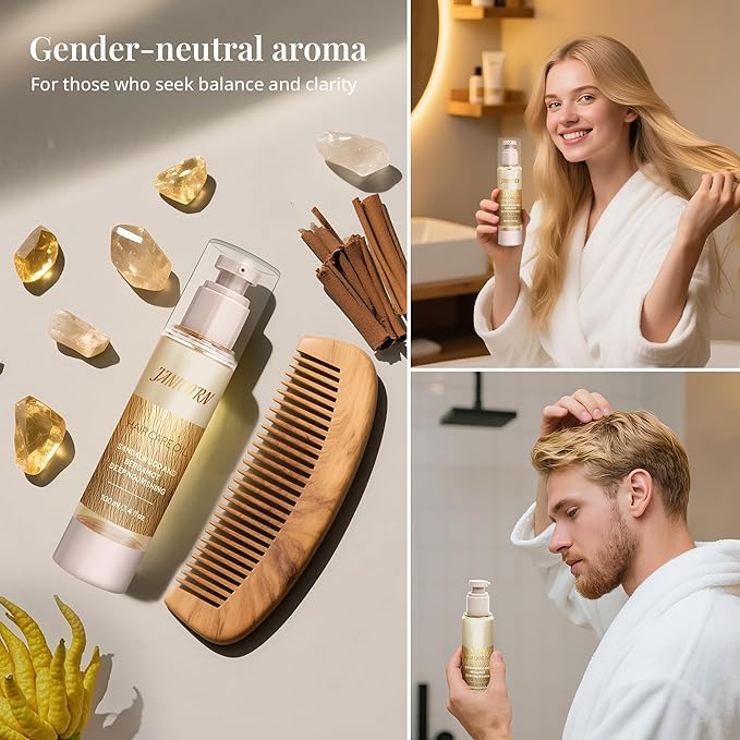 Leave-In Hair Oil with Sandalwood & Bergamot – Natural Essential Oil Aroma, Lightweight Frizz Control & Shine Enhancer for Dry or Damaged Hair – No-Rinse Oil, 3.4 fl oz (100ml)-Velvo Beauty