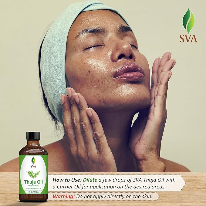 SVA Thuja Essential Oil – 4 Fl Oz – 100% Natural Thuja Oil - for Diffuser, Hair Care, Face, Skin Care, Aromatherapy, Scalp and Body Massage, Soap and Candle Making – with Dropper-Velvo Beauty