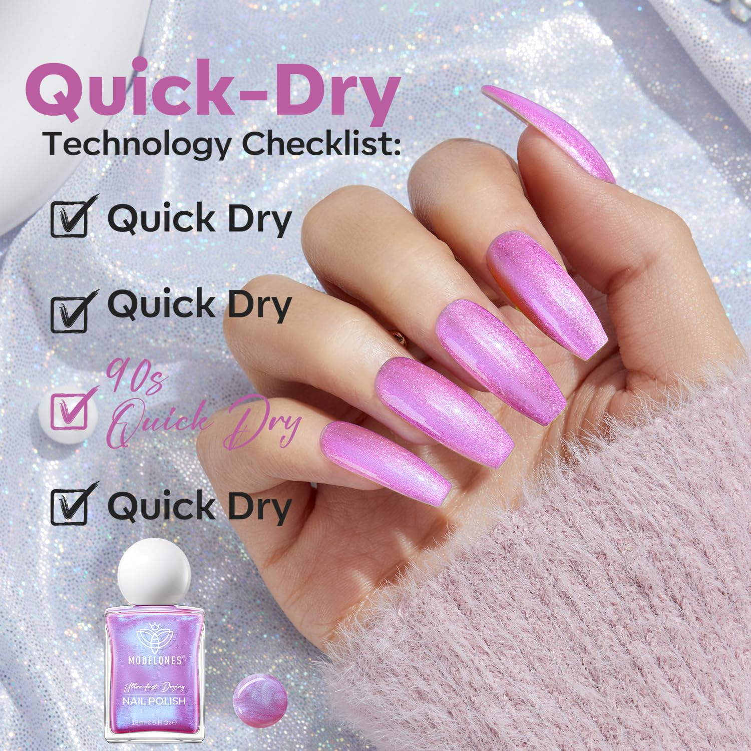 modelones Chrome Purple Nail Polish, 15 ml Quick Dry Nail Polish Mermaid Iridescent Shimmer Pearl Purple Nail Lacquer Long Last Shine Nail Art DIY Home Manicure Gift for Women Girls 0.5 Fl Oz-Velvo Beauty