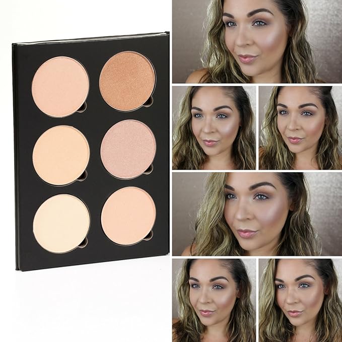 Makeup Highlighter Palette – Beauty Junkees Powder Highlighter Makeup Palette 6 Shades Glow Kit, Face Highlight Make Up Set for Beginners, Professional Quality, Paraben Gluten Cruelty Free Cosmetics-Velvo Beauty