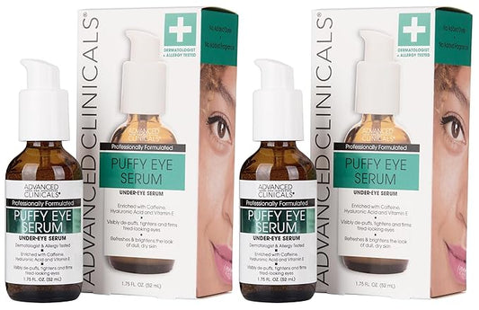 Advanced Clinicals Puffy Eye Under Eye Serum | Visible Anti Aging Brightening Vitamin C + Caffeine Serum Helps Improve Look Of Puffiness, Fine Lines, Dark Circles, & Uneven Skin Tone, 2-Pack-Velvo Beauty