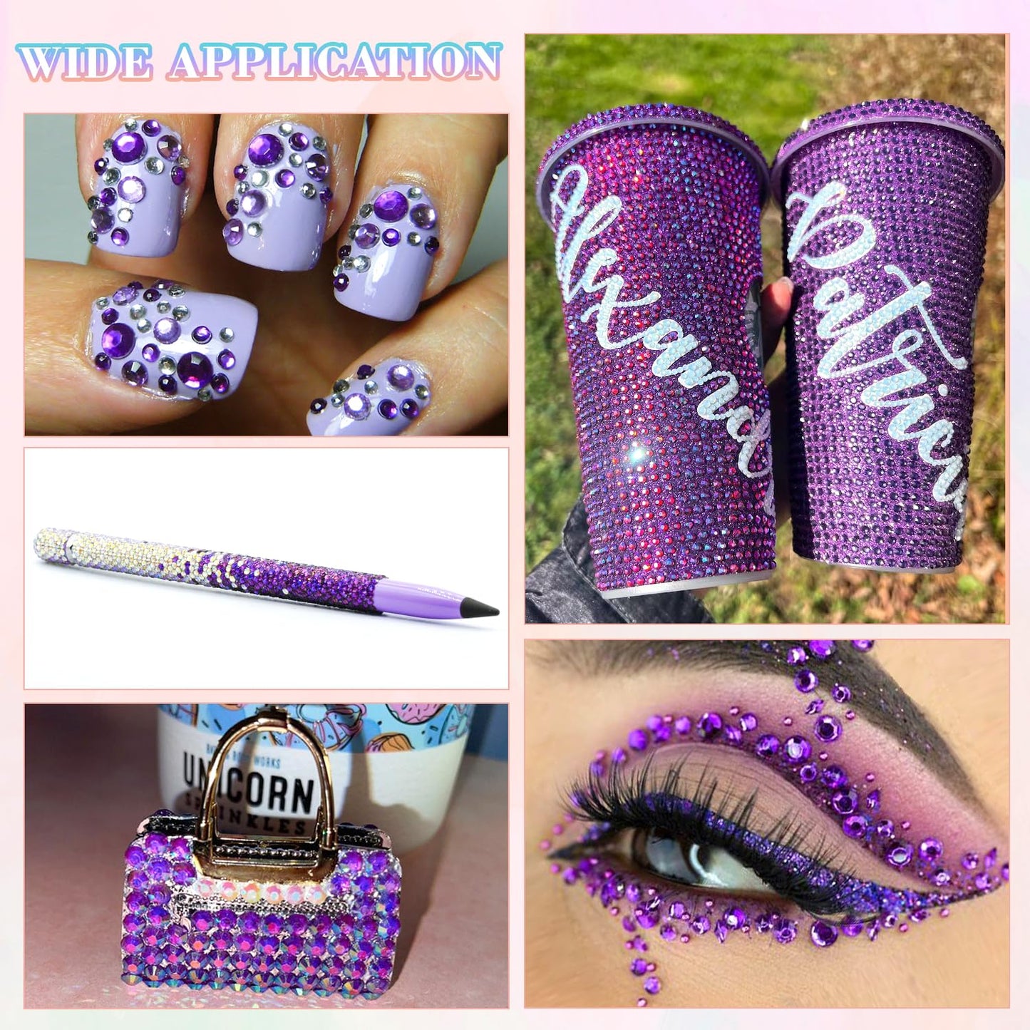 30000Pcs Resin Purple Rhinestones for Bedazzling Crafting with b7000 Jewelry Glue, Bulk Flatback Gems Bedazzler Kit for Crafts Clothes Shoes Fabric Nail Diamond Art, Assorted Size 2/3/4/5/6mm-Velvo Beauty