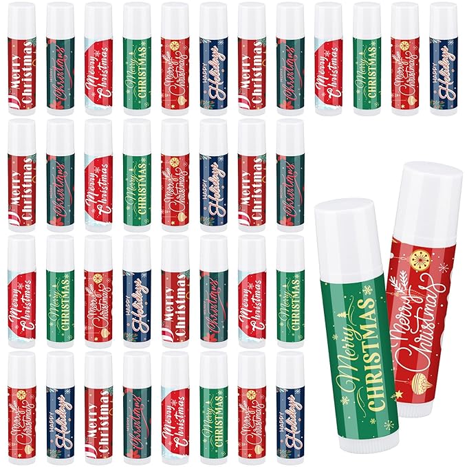 36 Pcs Lip Balm Bulk Easter Basket Stuffers Christmas Gifts for Kids Holiday Lip Balm Moisturizing Stick Lip Care Multipack Flavored Lip Balm for Party Supplies in 6 Flavors (Santa Claus)-Velvo Beauty