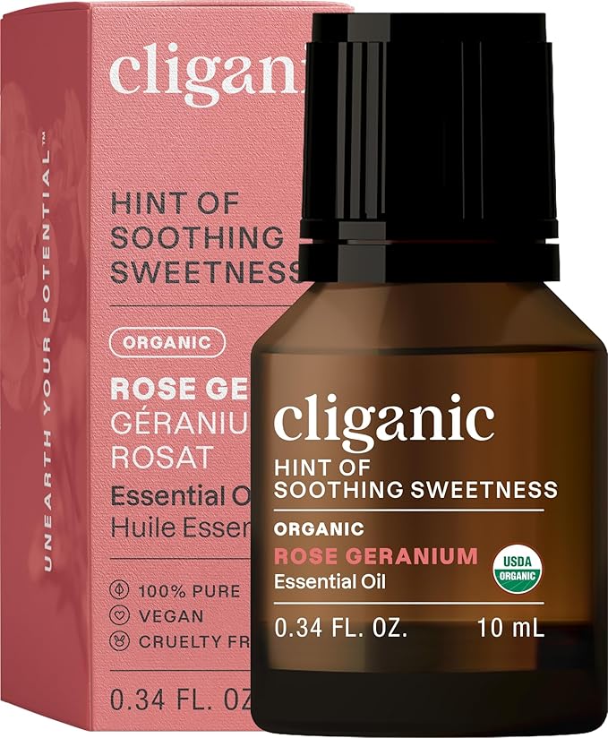 Cliganic Organic Rose Geranium Essential Oil, 100% Pure Natural for Aromatherapy | Non-GMO Verified (Packaging May Verify)-Velvo Beauty