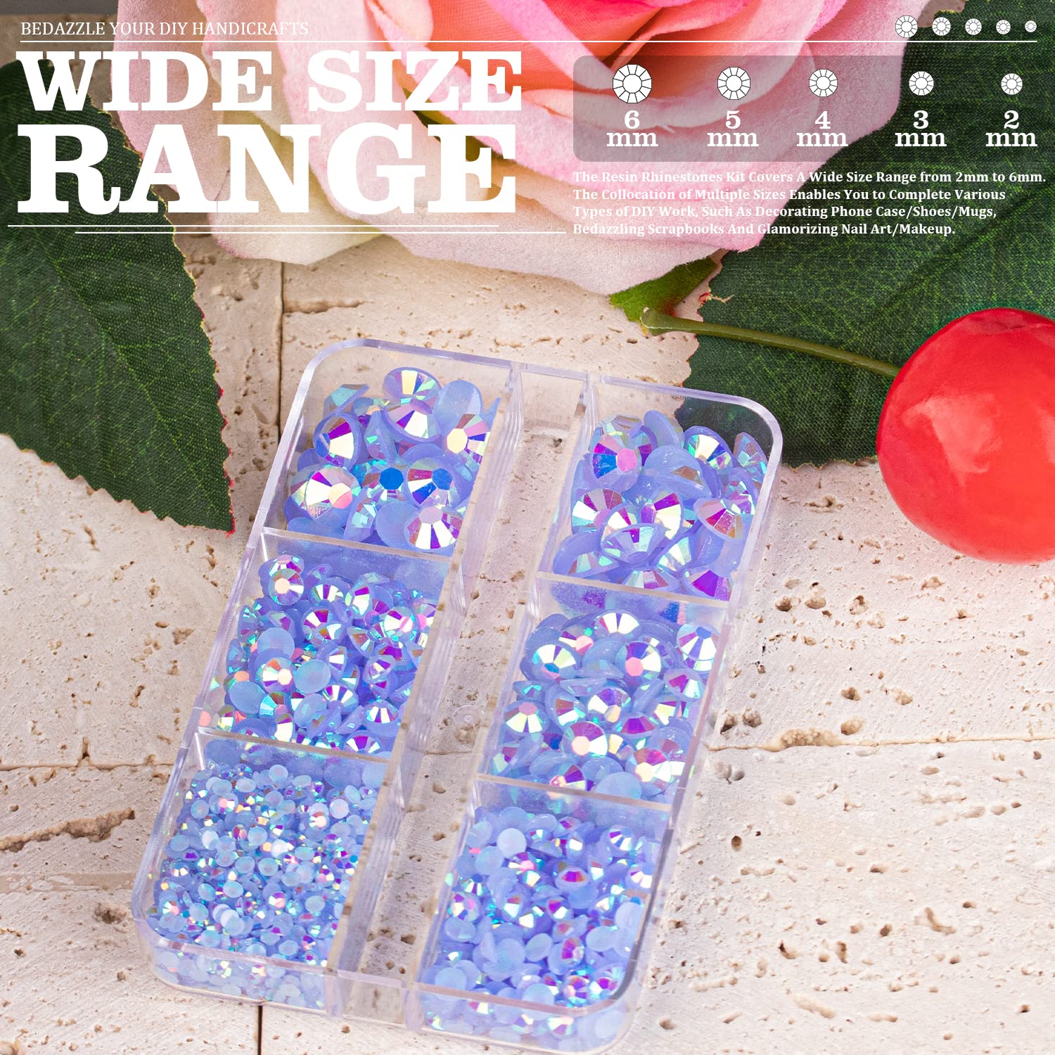Resin Rhinestones Crafting, 2/3/4/5/6mm Flatback Jelly Rhinestones, 1 Box Sky Blue AB Non Hotfix Crystal Gems for Bedazzling Crafts Mugs Tumblers Clothes Makeup Nail-Velvo Beauty