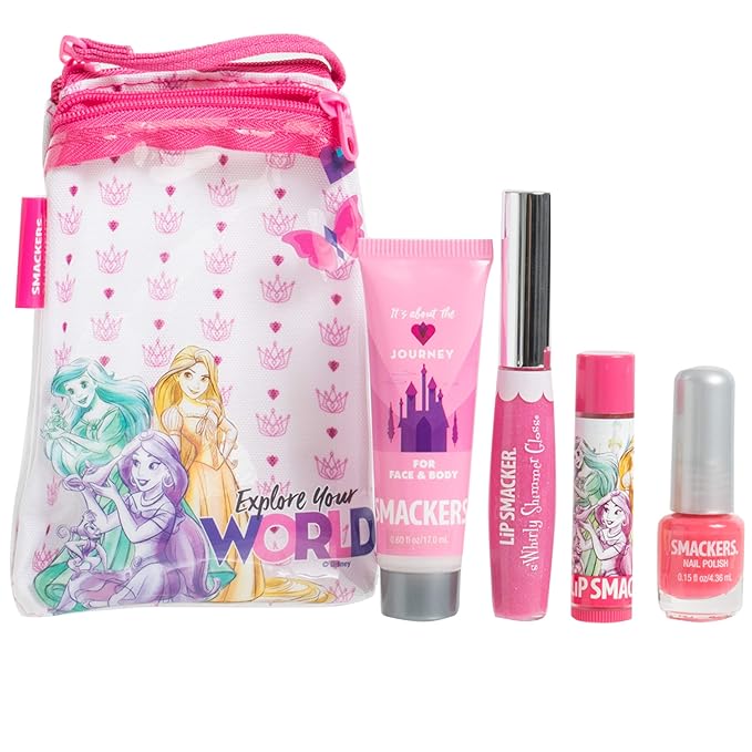 Lip Smacker Princess Glam Bag Makeup Set, Lip Balm, Lip Gloss, Nail Polish, Lotion-Velvo Beauty