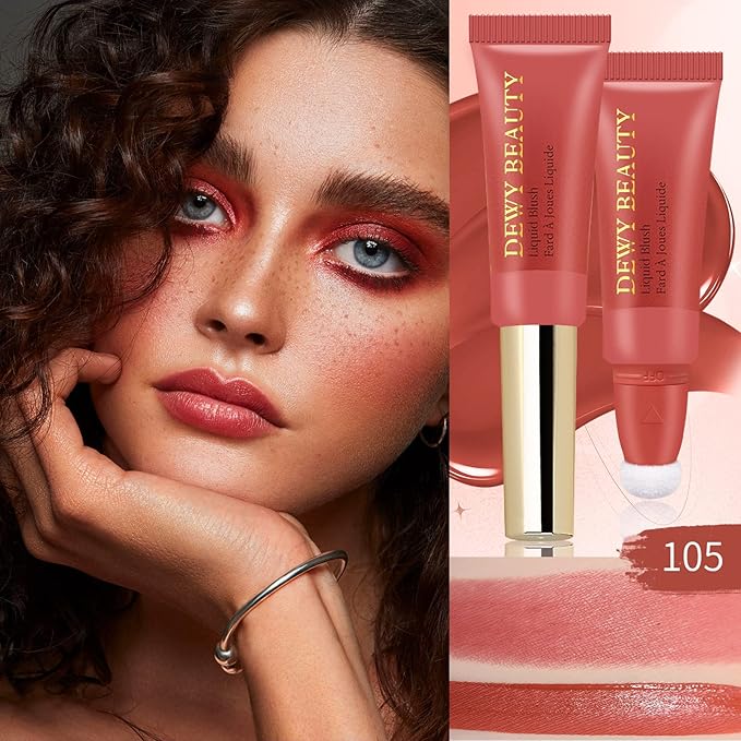 Liquid Blush Makeup Wand, Cream Liquid Blush with Cushion Applicator For Cheeks Tint, Natural-looking, Glow Dewy Finish, Weightless Blendable Liquid Blush Stick | #105 ARDOUR-Red Brown-Velvo Beauty